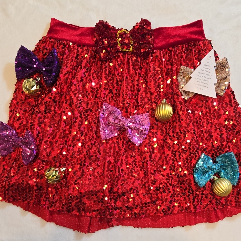 Love on a Hanger Red Sequins Bows Tulle Skirt Size Small New